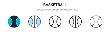 Basketbol ikonu dolu, ince çizgi, dış hatlar ve vuruş stili. Mobil, ui, web için iki renkli ve siyah basketbol vektör ikonu tasarımı vektör illüstrasyonu kullanılabilir