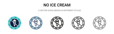 Dondurma ikonu yok, ince çizgi, özet ve vuruş stili. Mobil, ui, web için iki renkli ve siyah dondurma vektör simgesi tasarımı kullanılamaz