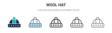 Yün şapka ikonu, ince çizgi, özet ve vuruş stili. Mobil, ui, web için iki renkli ve siyah yün şapka vektör ikonu tasarımı vektör illüstrasyonu kullanılabilir