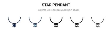 Yıldız kolye ikonu dolu, ince çizgi, özet ve vuruş stili. Mobil, ui, web için iki renkli ve siyah yıldız kolye ikonu tasarımı vektör illüstrasyonu kullanılabilir