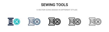 Dikiş aletleri simgesi doldurulmuş, ince çizgi, ana hatlar ve vuruş stili. İki renkli ve siyah dikiş araçlarının vektör illüstrasyonu vektör simgeleri mobil, ui, web için kullanılabilir