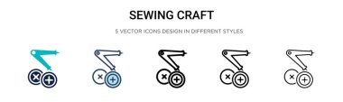 Dikiş sanatı simgesi dolu, ince çizgi, ana hatlar ve vuruş stili. Mobil, ui, web için iki renkli ve siyah dikiş sanatları ikonu tasarımı vektör illüstrasyonu kullanılabilir