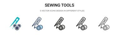 Dikiş aletleri simgesi doldurulmuş, ince çizgi, ana hatlar ve vuruş stili. İki renkli ve siyah dikiş araçlarının vektör illüstrasyonu vektör simgeleri mobil, ui, web için kullanılabilir