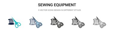 Dikiş malzemeleri ikonu, ince çizgi, ana hatlar ve vuruş stili. Mobil, ui, web için iki renkli ve siyah dikiş ekipmanı ikonu tasarımı vektör illüstrasyonu kullanılabilir