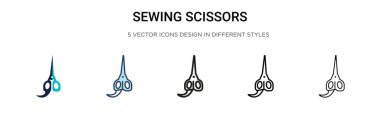 Makas simgesi dikiyorum. Doymuş, ince çizgi, dış hatlar ve vuruş stili. Mobil, ui, web için iki renkli ve siyah dikiş makas vektör ikonu tasarımı vektör illüstrasyonu kullanılabilir