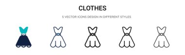 Giysi simgesi doldurulmuş, ince çizgi, ana hatlar ve vuruş stili. Mobil, ui, web için iki renkli ve siyah giysi vektör ikonu tasarımı vektör illüstrasyonu kullanılabilir