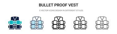 Kurşun geçirmez yelek ikonu, ince çizgi, dış hatlar ve vuruş stili. İki renkli ve siyah kurşun geçirmez yelek vektör ikonu tasarımı mobil, ui, web için kullanılabilir