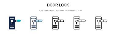 Kapı kilidi simgesi dolu, ince çizgi, dış hat ve vuruş stili. Mobil, ui, web için iki renkli ve siyah kapı kilidi vektör ikonu tasarımı vektör illüstrasyonu kullanılabilir
