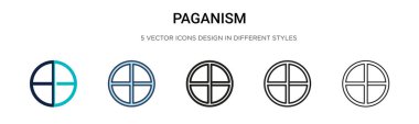 Paganizm simgesi dolu, ince çizgi, özet ve vuruş tarzında. Mobil, ui, web için iki renkli ve kara paganizm vektör ikonu tasarımının vektör illüstrasyonu kullanılabilir