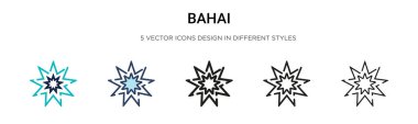 Bahai simgesi dolu, ince çizgi, özet ve vuruş stili. Mobil, ui, web için iki renkli ve siyah bahai vektör ikonu tasarımı vektör illüstrasyonu kullanılabilir