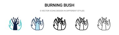 Yanan çalı ikonu dolu, ince çizgi, özet ve vuruş stili. Mobil, ui, web için iki renkli ve siyah yanan çalı vektör ikonu tasarımı vektör illüstrasyonu kullanılabilir