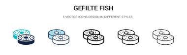 Gefilte balık ikonu dolu, ince çizgi, ana hatlar ve vuruş stili. Mobil, ui, web için iki renkli ve siyah gefilte balık vektör ikonu tasarımı vektör illüstrasyonu kullanılabilir