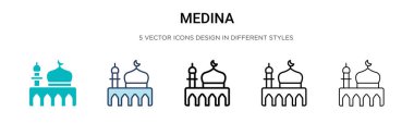 Medine ikonu, ince çizgi, özet ve vuruş stili. Mobil, ui, web için iki renkli ve siyah Medina vektör ikonu tasarımı vektör illüstrasyonu kullanılabilir