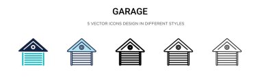 Garaj simgesi dolu, ince çizgi, özet ve vuruş stili. Mobil, ui, web sitesi için iki renkli ve siyah garaj vektör ikonu tasarımı vektör illüstrasyonu kullanılabilir