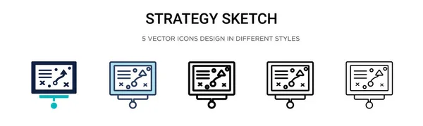 塗りつぶし 細い線 アウトライン ストロークスタイルでの戦略スケッチアイコン 2色と黒の戦略スケッチのベクトルのイラストベクトルのアイコンは モバイル Webに使用することができます — ストックベクタ