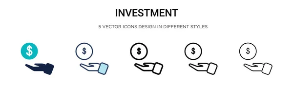 Ikona Investice Vyplněném Tenkém Řádku Obrysu Stylu Tahu Vektorové Ilustrace — Stockový vektor