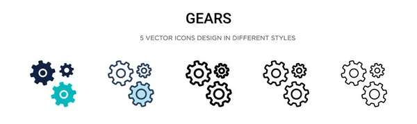 Icono Gears Línea Llena Delgada Contorno Estilo Trazo Ilustración Vectorial — Archivo Imágenes Vectoriales