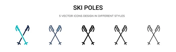 Icône Des Bâtons Ski Lignes Pleines Minces Contour Trait Illustration — Image vectorielle
