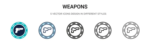 Icône Armes Dans Style Rempli Ligne Mince Contour Trait Illustration — Image vectorielle