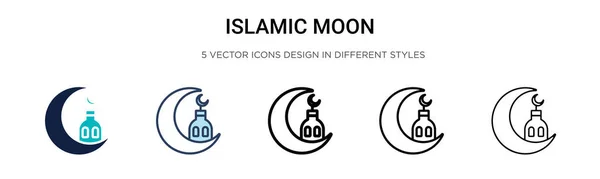 Исламская Икона Луны Заполненной Тонкой Линии Очертания Стиль Штриха Векторная — стоковый вектор