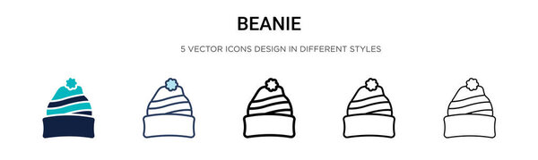 Beanie icon in filled, thin line, outline and stroke style. Vector illustration of two colored and black beanie vector icons designs can be used for mobile, ui, web