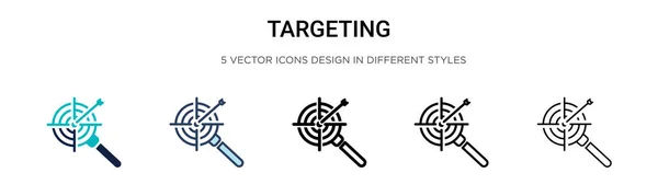 塗りつぶし 細い線 アウトライン ストロークスタイルでアイコンをターゲットにします 2色と黒のターゲットベクトルアイコンのベクトルイラストは モバイル Webに使用することができます — ストックベクタ