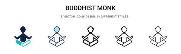 Буддийский Икона Монаха Заполненной Тонкой Линии Очертания Стиль Штриха Векторная — стоковый вектор