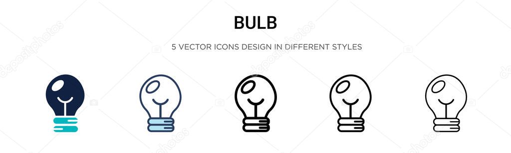 Bulb icon in filled, thin line, outline and stroke style. Vector illustration of two colored and black bulb vector icons designs can be used for mobile, ui, web