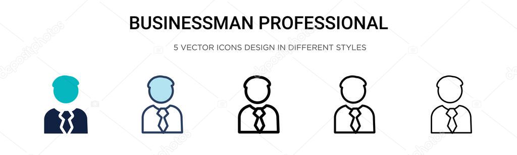 Businessman professional icon in filled, thin line, outline and stroke style. Vector illustration of two colored and black businessman professional vector icons designs can be used for mobile, ui, web