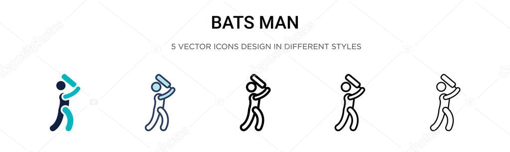 Bats man icon in filled, thin line, outline and stroke style. Vector illustration of two colored and black bats man vector icons designs can be used for mobile, ui, web
