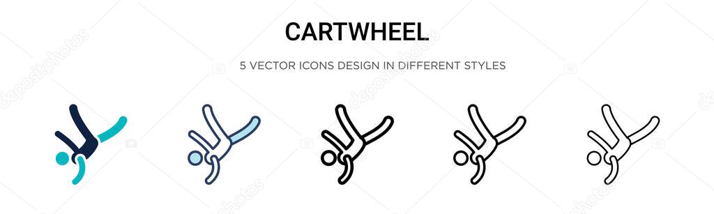 Cartwheel icon in filled, thin line, outline and stroke style. Vector illustration of two colored and black cartwheel vector icons designs can be used for mobile, ui, web