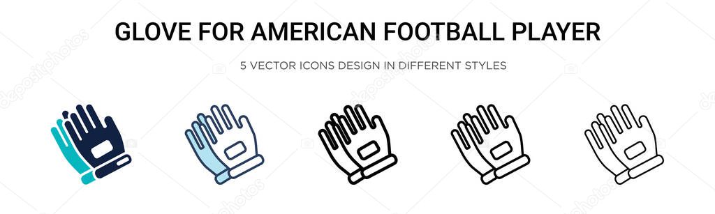 Glove for american football player icon in filled, thin line, outline and stroke style. Vector illustration of two colored and black glove for american football player vector icons designs can be