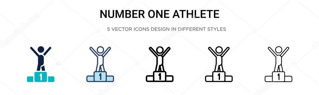 Number one athlete icon in filled, thin line, outline and stroke style. Vector illustration of two colored and black number one athlete vector icons designs can be used for mobile, ui, web