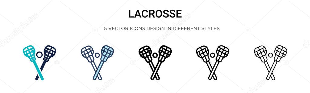 Lacrosse icon in filled, thin line, outline and stroke style. Vector illustration of two colored and black lacrosse vector icons designs can be used for mobile, ui, web