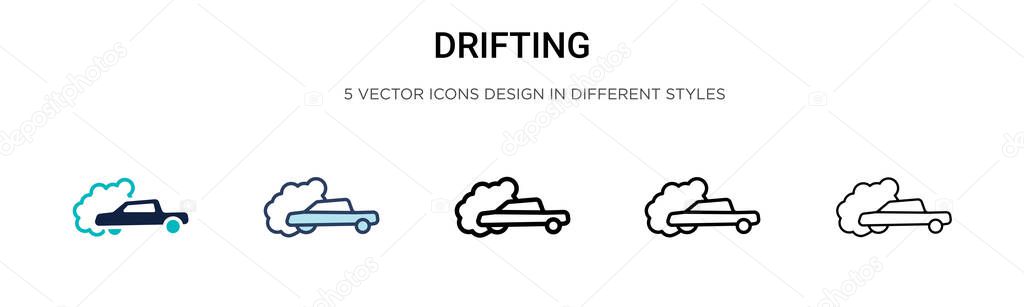 Drifting icon in filled, thin line, outline and stroke style. Vector illustration of two colored and black drifting vector icons designs can be used for mobile, ui, web