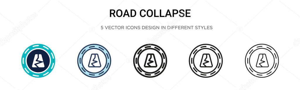 Road collapse icon in filled, thin line, outline and stroke style. Vector illustration of two colored and black road collapse vector icons designs can be used for mobile, ui, web