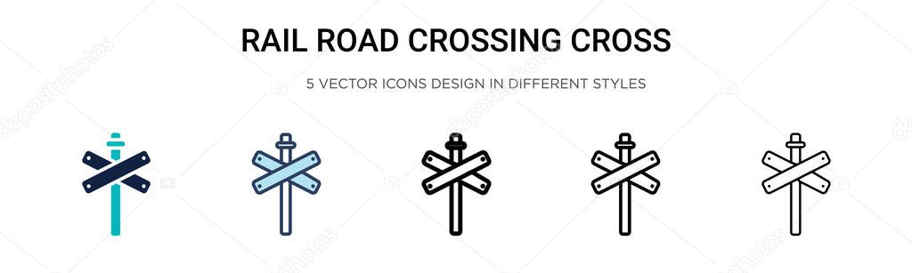Rail road crossing cross signal icon in filled, thin line, outline and stroke style. Vector illustration of two colored and black rail road crossing cross signal vector icons designs can be used for