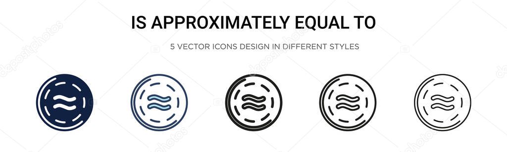 Is approximately equal to symbol icon in filled, thin line, outline and stroke style. Vector illustration of two colored and black is approximately equal to symbol vector icons designs can be used