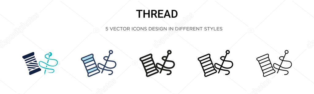 Thread icon in filled, thin line, outline and stroke style. Vector illustration of two colored and black thread vector icons designs can be used for mobile, ui, web