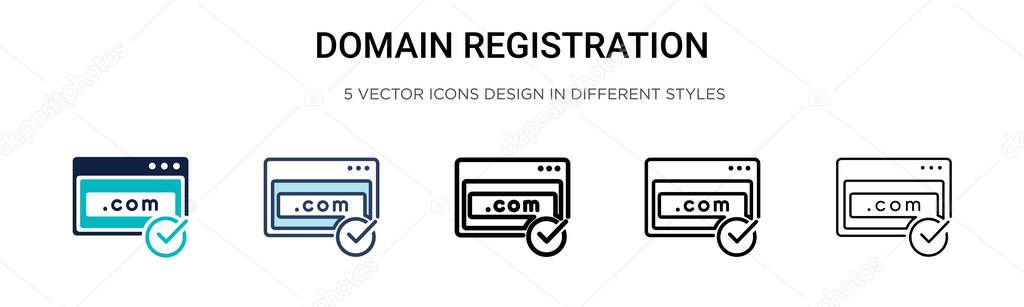 Domain registration icon in filled, thin line, outline and stroke style. Vector illustration of two colored and black domain registration vector icons designs can be used for mobile, ui, web