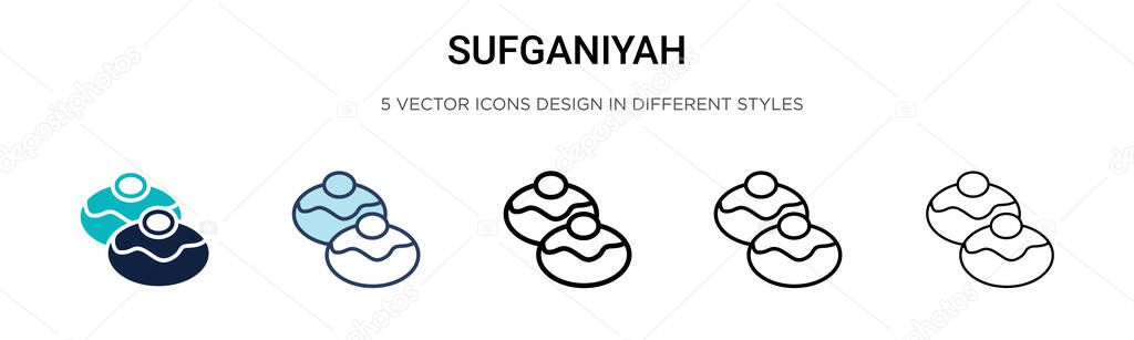 Sufganiyah icon in filled, thin line, outline and stroke style. Vector illustration of two colored and black sufganiyah vector icons designs can be used for mobile, ui, web