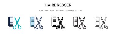 Kuaför simgesi doldurulmuş, ince çizgi, özet ve vuruş stili. Mobil, ui, web için iki renkli ve siyah kuaför vektör ikonu tasarımı vektör illüstrasyonu kullanılabilir