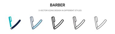 Berber ikonu dolu, ince çizgi, taslak ve vuruş stili. Mobil, ui, web için iki renkli ve siyah berber vektör ikonu tasarımı vektör illüstrasyonu kullanılabilir
