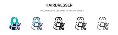 Kuaför simgesi doldurulmuş, ince çizgi, özet ve vuruş stili. Mobil, ui, web için iki renkli ve siyah kuaför vektör ikonu tasarımı vektör illüstrasyonu kullanılabilir