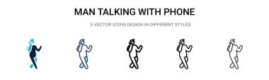Telefon ikonu dolu, ince çizgi, özet ve vuruş tarzıyla konuşan bir adam. Telefon vektör simgeleri ile konuşan iki siyahi ve renkli adamın vektör illüstrasyonu mobil, ui, web için kullanılabilir