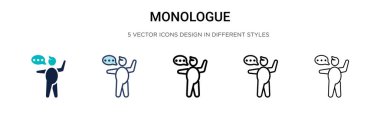 Monolog simgesi doldurulmuş, ince çizgi, özet ve vuruş stili. Mobil, ui, web için iki renkli ve siyah monolog vektör ikonu tasarımı vektör illüstrasyonu kullanılabilir