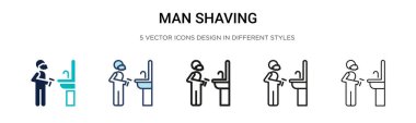 Erkek traş ikonu, ince çizgi, özet ve vuruş stili. İki renkli ve siyah adamın vektör simgelerinin vektör illüstrasyonu mobil, ui, web için kullanılabilir