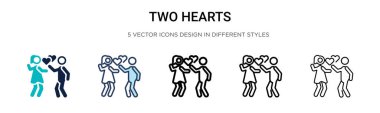 İki kalp ikonu, ince çizgi, özet ve vuruş stili. Mobil, ui, web için iki renkli ve siyah kalp vektör ikonu tasarımı vektör illüstrasyonu kullanılabilir