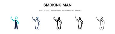 Sigara içen adam ikonu, ince çizgi, özet ve vuruş stili. İki renkli ve siyah erkek vektör ikonu tasarımı mobil, ui, web için kullanılabilir