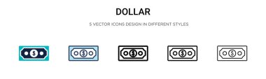 Dolu dolar simgesi, ince çizgi, özet ve vuruş stili. İki renkli ve siyah dolar vektör ikonu tasarımı mobil, ui, web için kullanılabilir